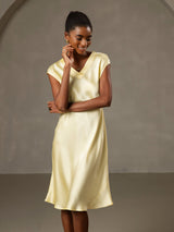 [Gelb] SilkSilky-DE Cap Sleeve V Neck Nachthemden 001