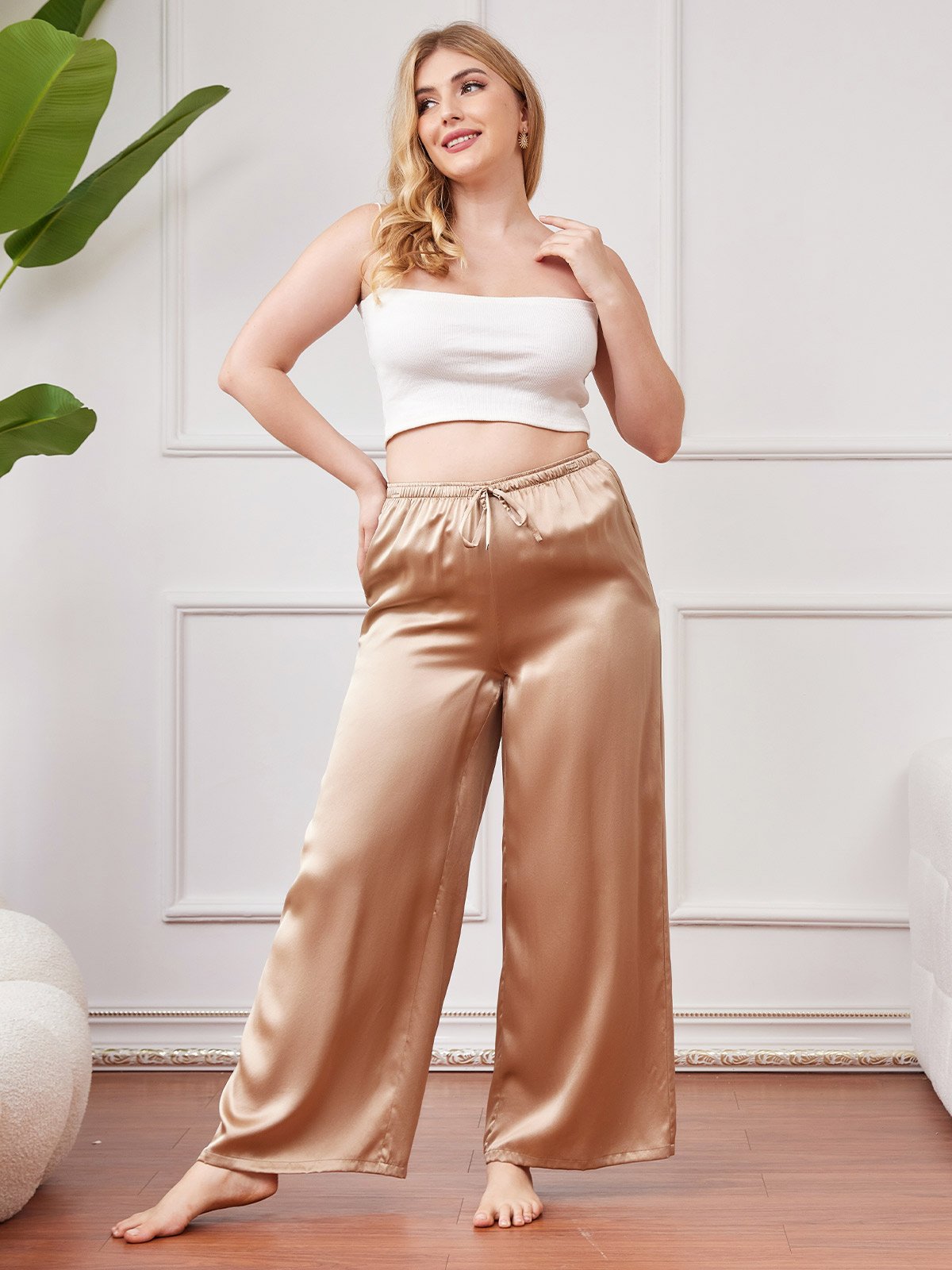 SilkSilky DE Reine Seide Plus Size Womens Pants Champagner 001