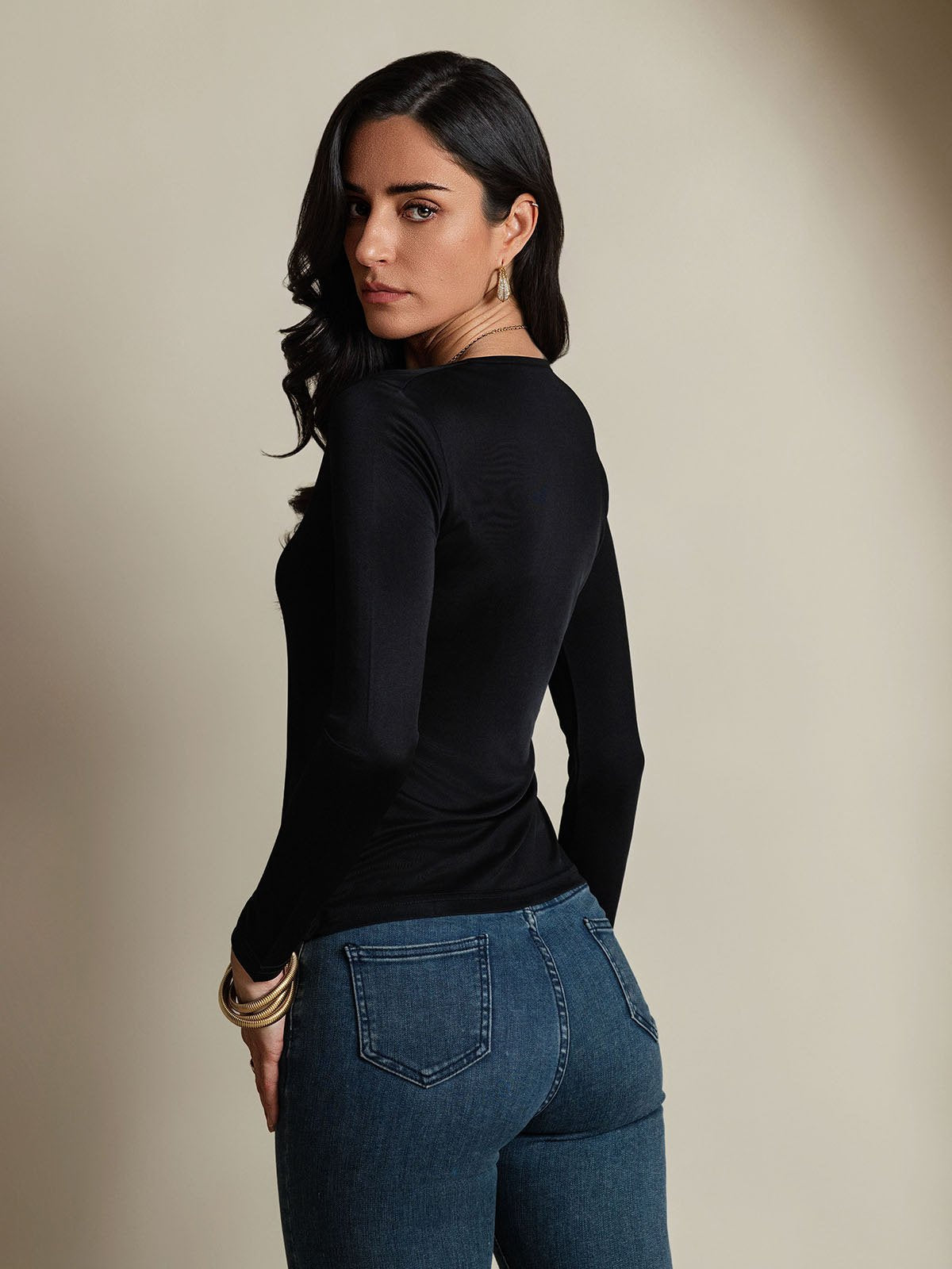 [Schwarz] SilkSilky-DE Seide Womens T-Shirt 002,