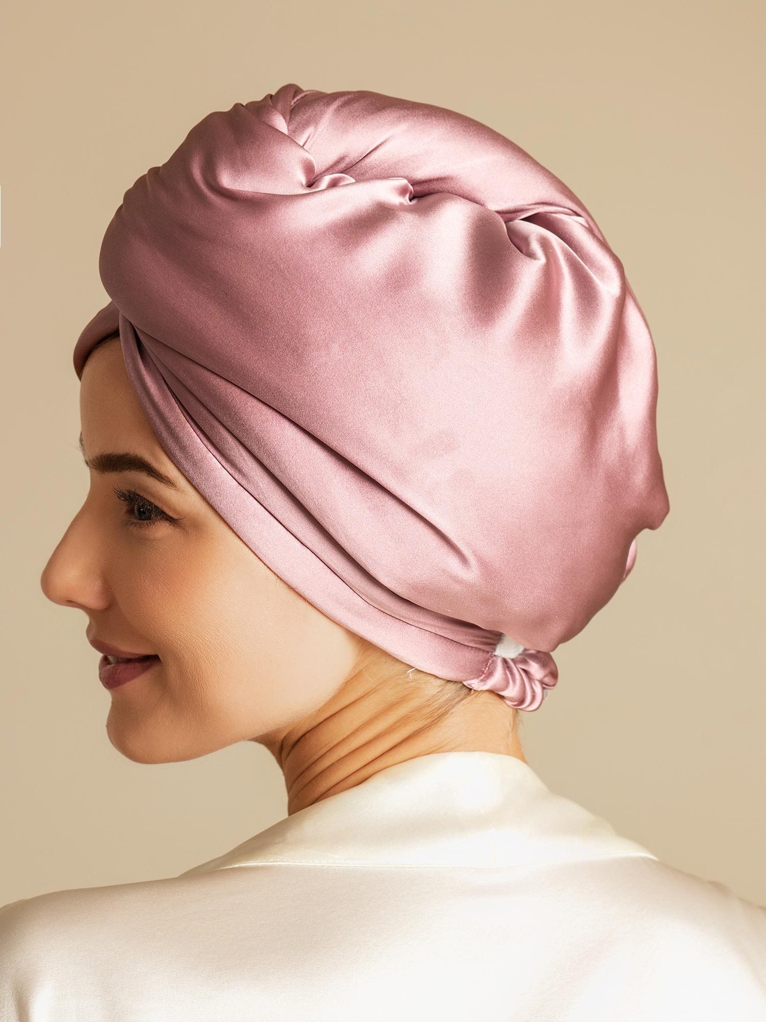 [Blasses Mauve] SilkSilky-DE Reine Seide Hair Towel Wrap 002,
