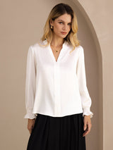 [Weiß] SilkSilky-DE Long Sleeve Damenblusen 003
