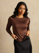 [Kaffee] SilkSilky-DE Long Sleeve Crew-Ausschnitt T-Shirt 006