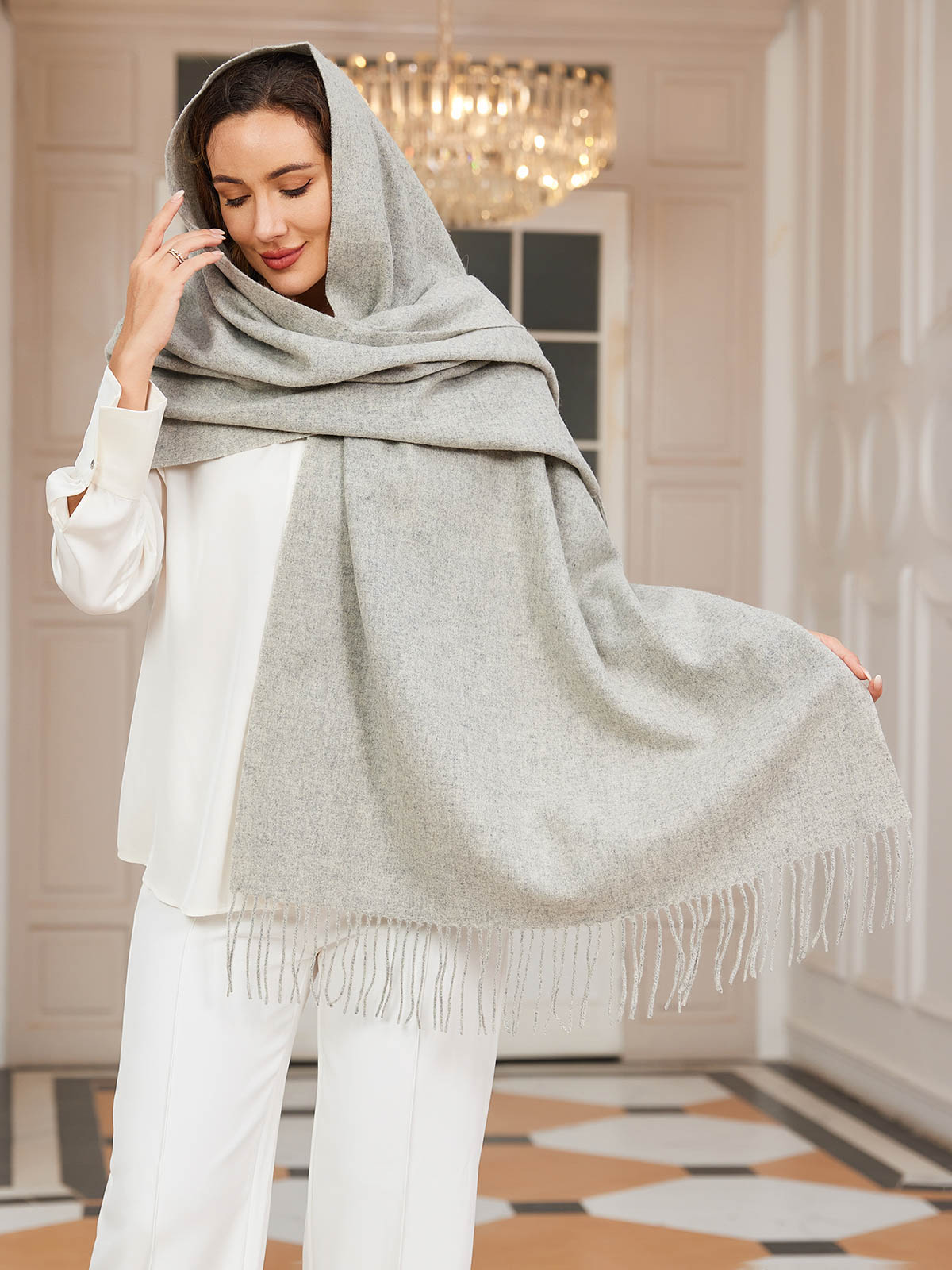 [Hellgrau] SilkSilky-DE Wolle Scarf 003