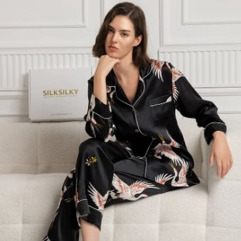 [Schwarz] SilkSilky-DE Langärmelig Mock-Ausschnitt T-Shirt 001