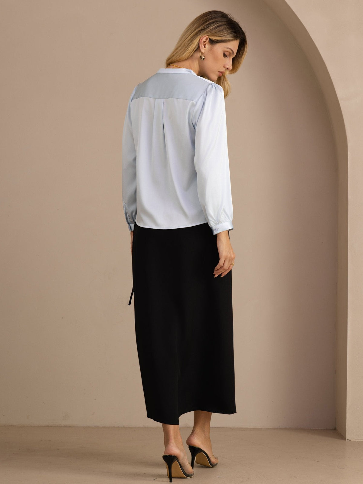 [Hellblau] SilkSilky-DE Long Sleeve Damenblusen 002