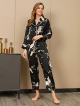 [Schwarz] SilkSilky-DE Reine Seide Womens Pajamas 003