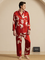 [Rotwein] SilkSilky-DE Long Sleeve Notch-Kragen Herren Pyjamas 001
