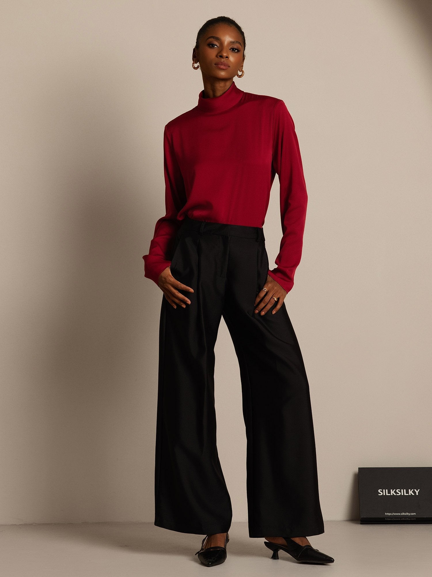 [Schwarz] SilkSilky-DE 32Momme Silk-Wool Blend Womens Pants 005,