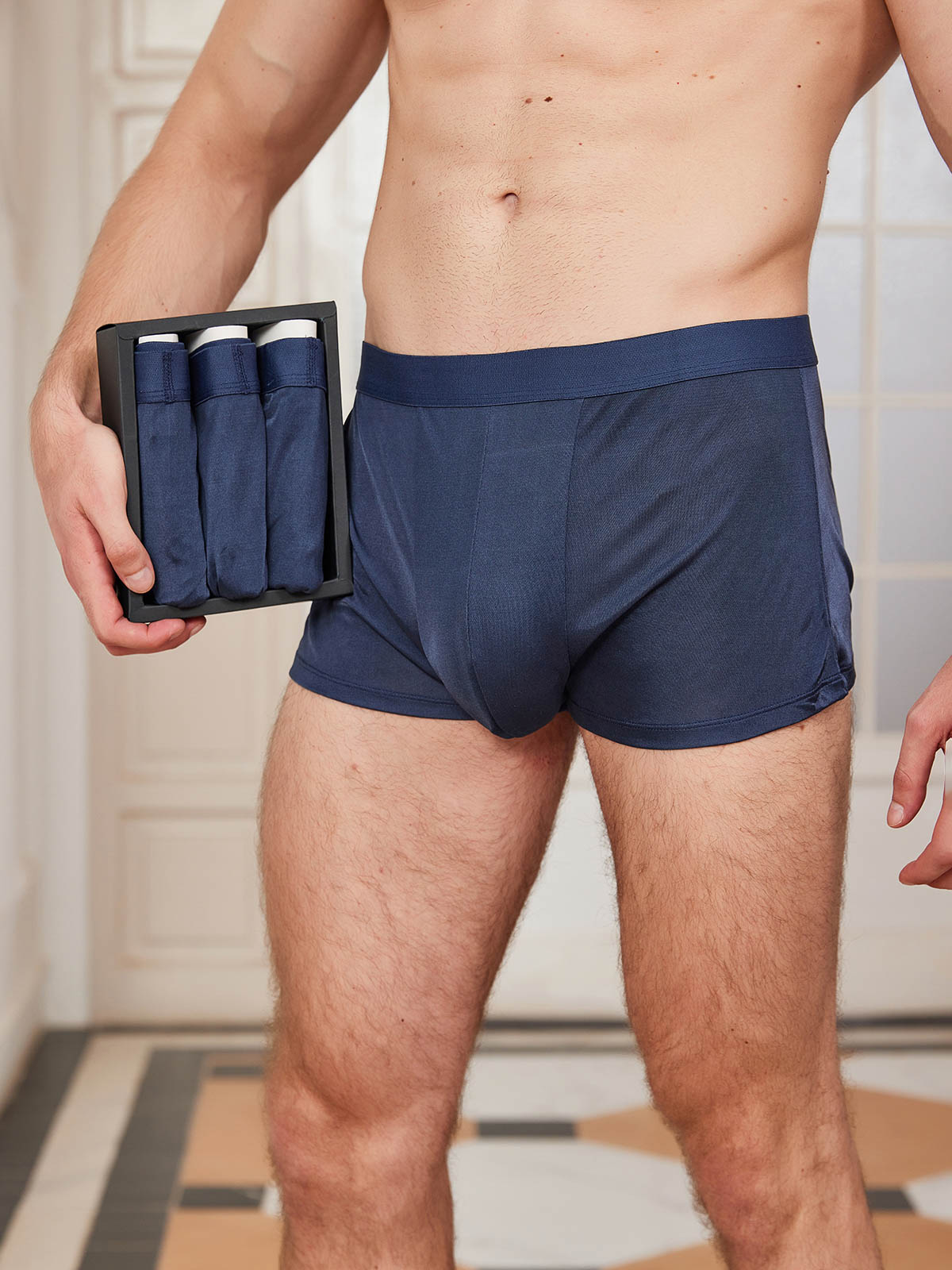 [Dunkelblau] SilkSilky-DE Reine Seide Mens Underwear 001