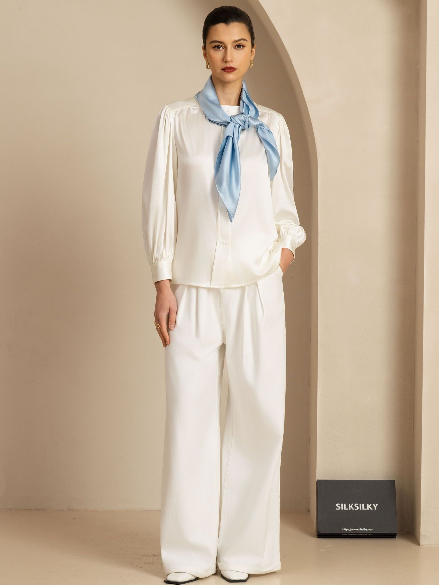 [Hellblau] SilkSilky-DE Pure Silk Scarf 003