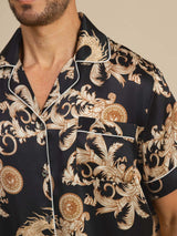 [Schwarzer Drache] SilkSilky-DE Short Sleeve Notch-Kragen Herren Pyjamas 005