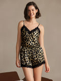 SilkSilky-DE Reine Seide V Ausschnitt Camisole-Set Leopard 007