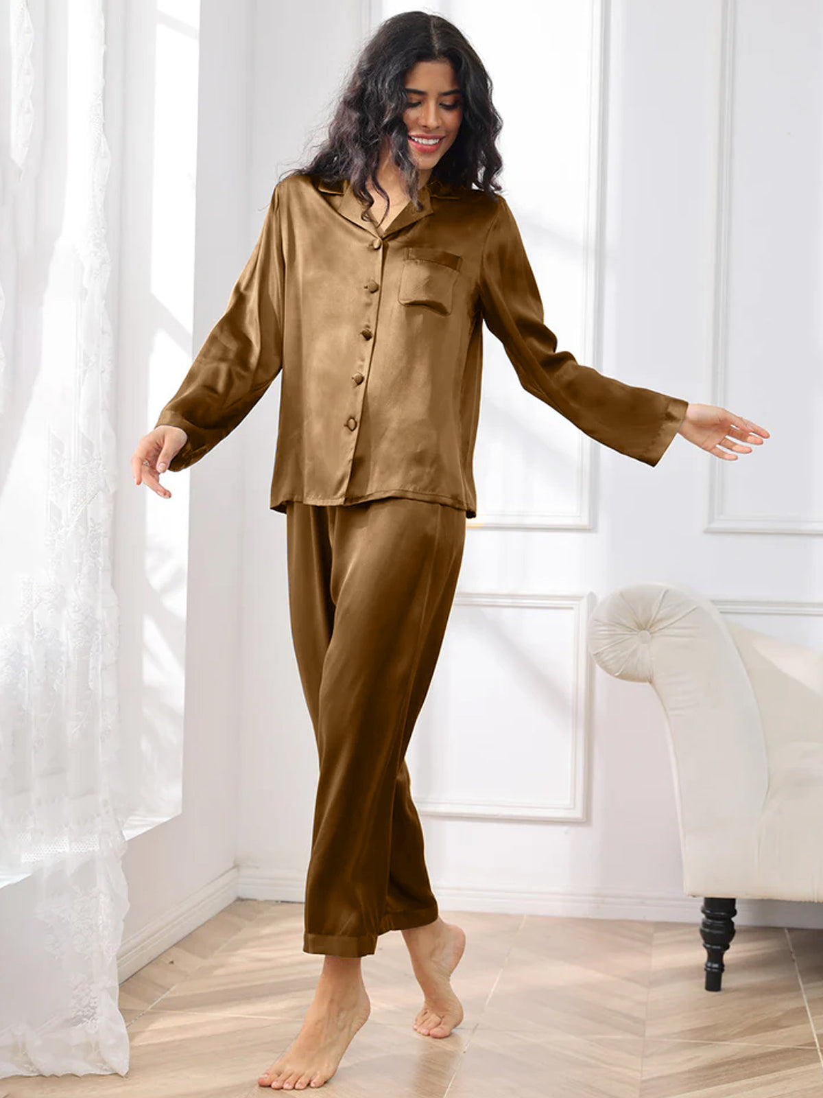 [Braun] SilkSilky-DE Reine Seide Womens Pajamas 003