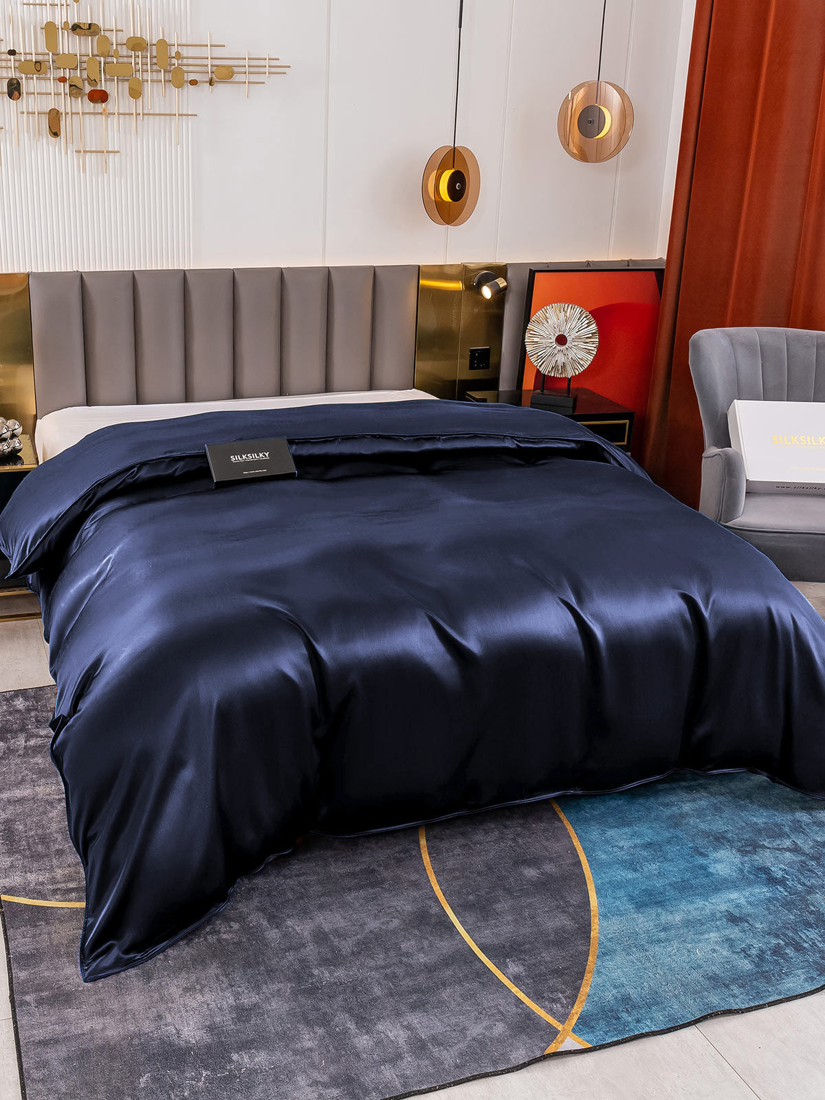 [Dunkelblau] SilkSilky-DE 19Momme Reine Seide Duvet Cover 003