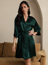 [Dunkelgrün] SilkSilky-DE 3/4 Sleeve Damen Morgenmantel 005