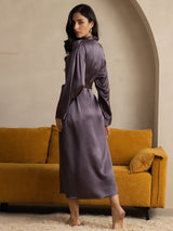 [Lilagrau] SilkSilky-DE Long Sleeve Damen Morgenmantel 002