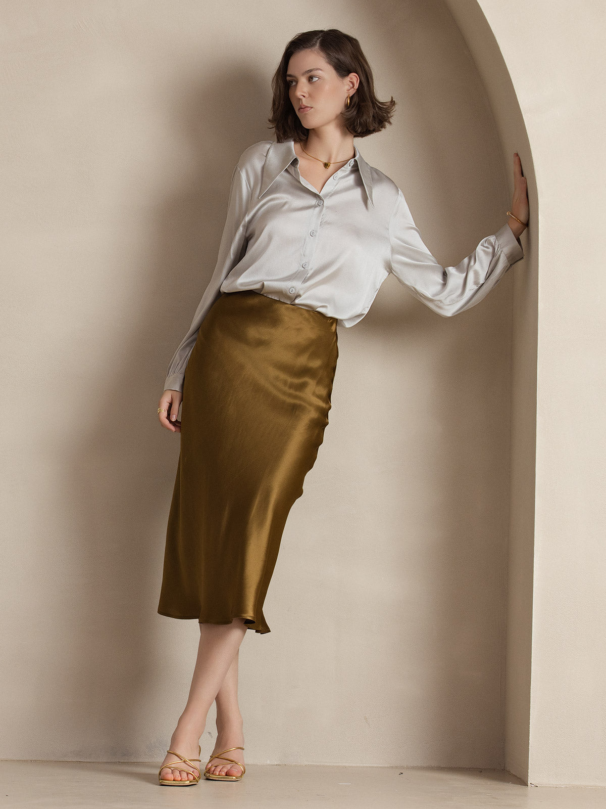 [Braun] SilkSilky-DE 19Momme Reine Seide Skirt 006
