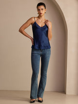 [Dunkelblau] SilkSilky-DE Spaghetti Strap V Neck Cami Top 007
