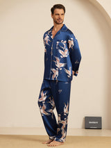 [Dunkelblau] SilkSilky-DE Long Sleeve Notch-Kragen Herren Pyjamas 005