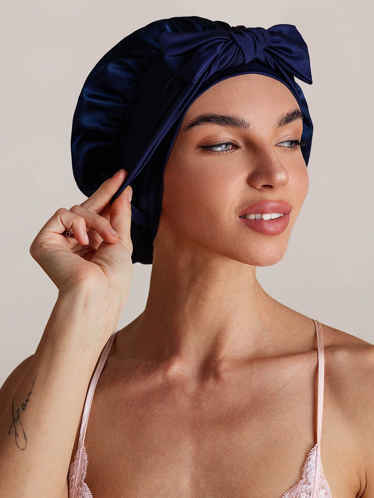 [Dunkelblau] SilkSilky-DE Reine Seide Sleep Cap 006