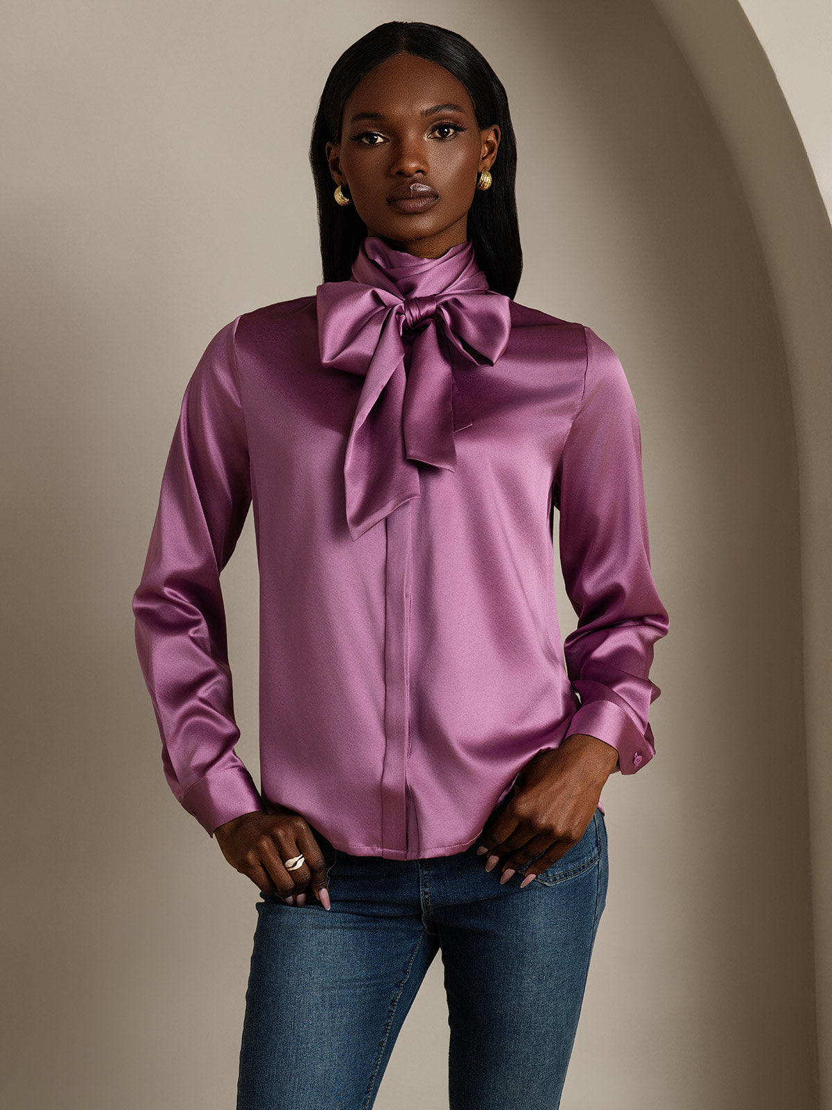 [Dunkelviolett] SilkSilky-DE 19Momme Seide Womens Shirt 001