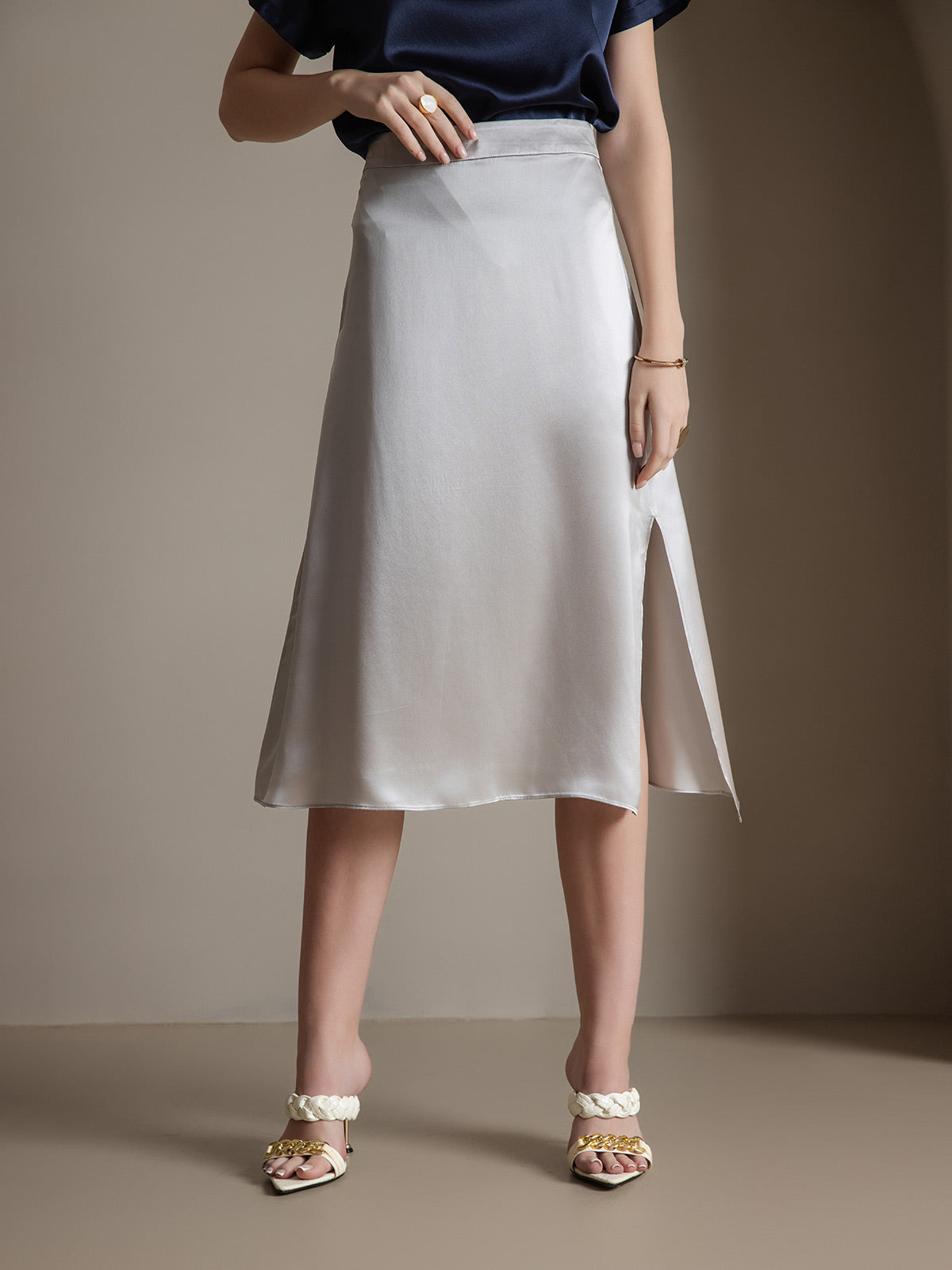 [Hellgrau] SilkSilky-DE 19Momme Seide Skirt 001