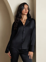 [Schwarz] SilkSilky-DE 19Momme Langärmelig Damenhemd 005