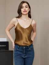 [Kaffee] SilkSilky-DE Spaghetti Strap V Neck Cami Top 005