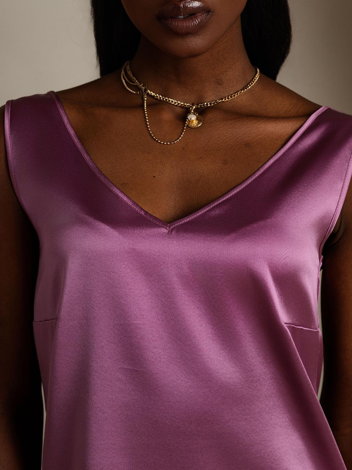 [Dunkelviolett] SilkSilky-DE 19Momme Seide V Ausschnitt Cami Top 006