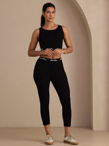 [Schwarz] SilkSilky-DE Sleeveless Crew Neck Women's Outfit Sets 008