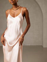[Rosa] SilkSilky-DE Sleeveless V Neck Kleider 005