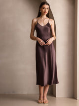 [Kaffee] SilkSilky-DE Sleeveless V Neck Kleider 005