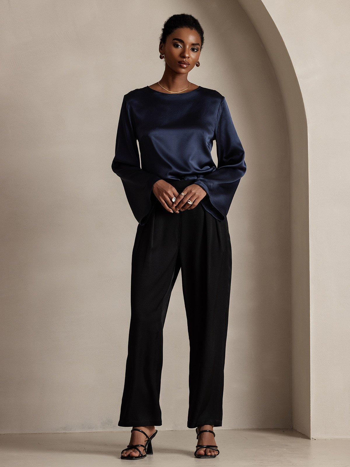 [Schwarz] SilkSilky-DE 22Momme Reine Seide Womens Pants 004