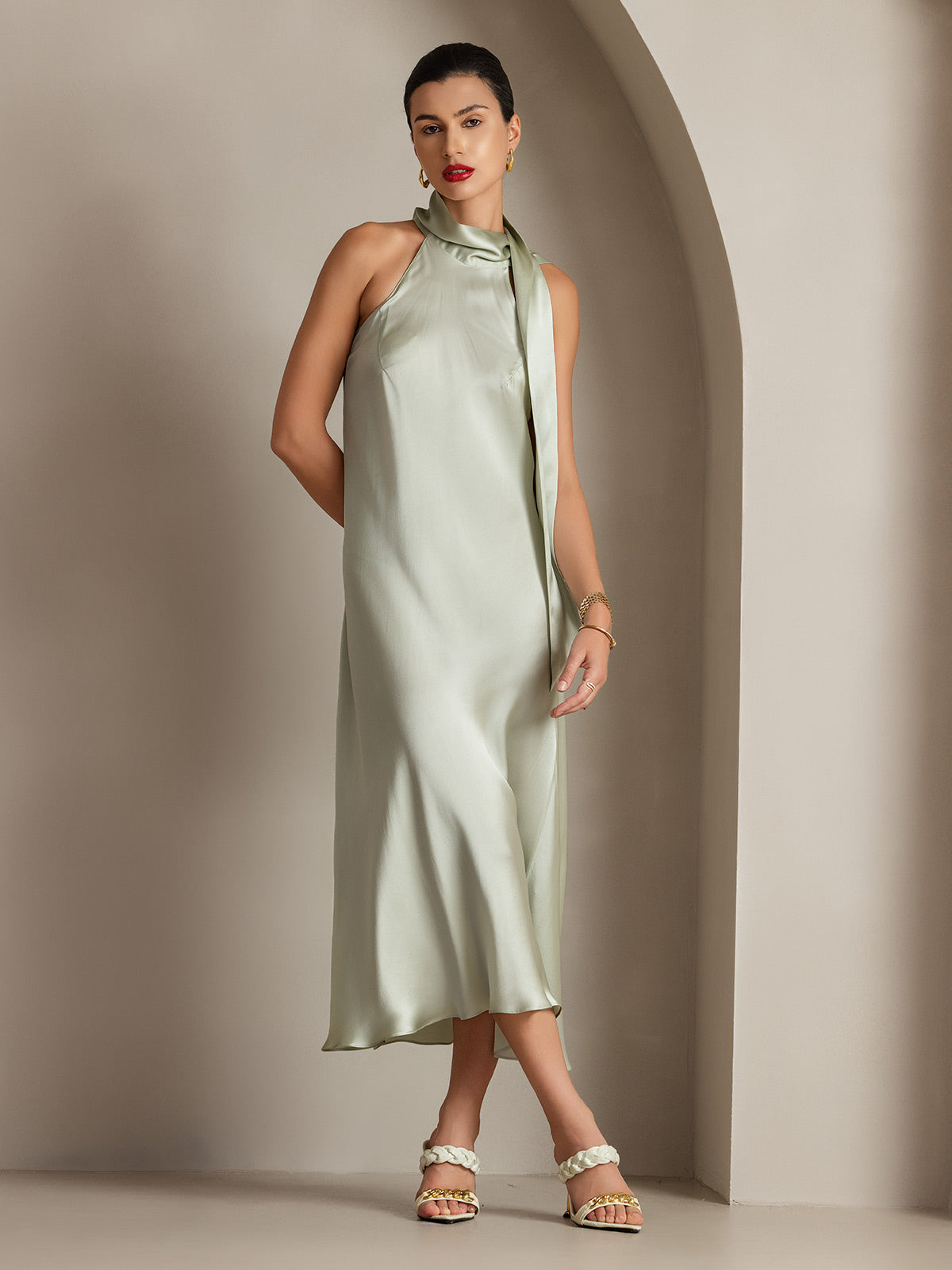 [Hellgrün] SilkSilky-DE 19Momme Seide Dress 003