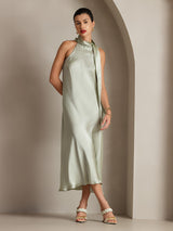 [Hellgrün] SilkSilky-DE 19Momme Stretch Silk Charmeuse Sleeveless Neckholder Kleider 003