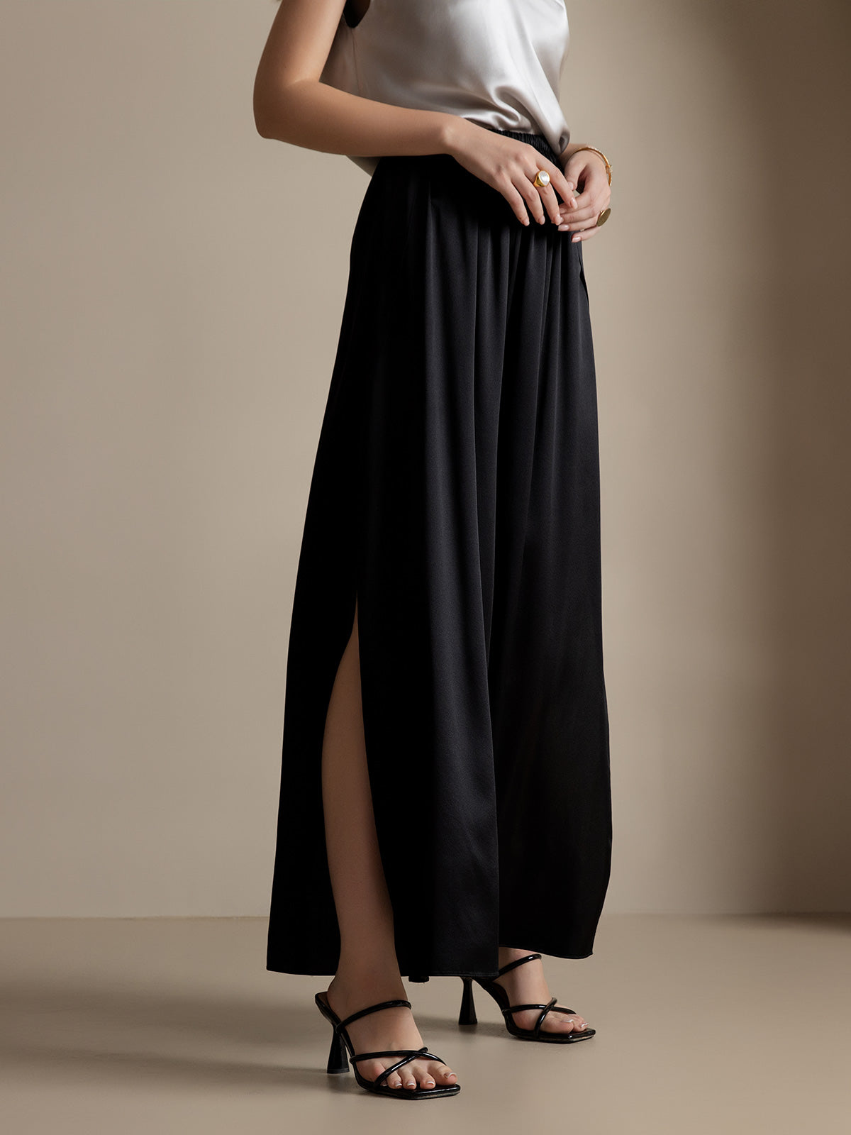 [Schwarz] SilkSilky-DE 19Momme Seide Womens Pants 004