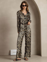 [Leopard] SilkSilky-DE 19Momme Seide Umlegekragen Women''s Outfit Sets 003