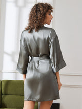 [Graugrün] SilkSilky-DE 3/4 Sleeve Damen Morgenmantel 002