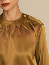 [Bronze] SilkSilky-DE 19Momme Langärmelig Rundhalsausschnitt Bluse 005