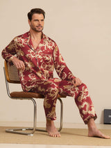 [Weinroter Drache] SilkSilky-DE Long Sleeve Notch-Kragen Herren Pyjamas 001