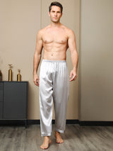 [Grau] SilkSilky-DE Reine Seide Mens Sleep Bottoms 003,