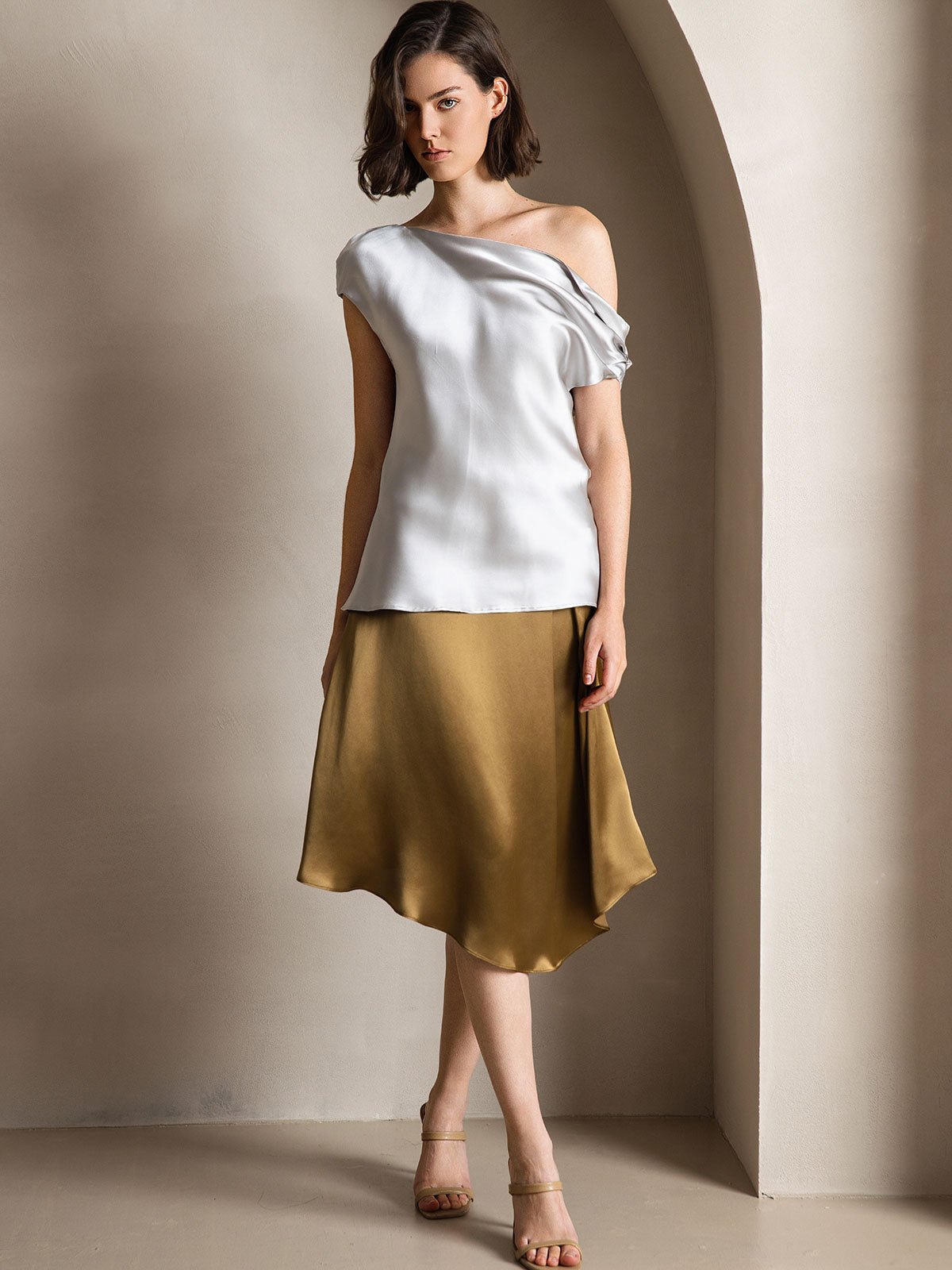 [Hellgrau] SilkSilky-DE 19Momme Seide Womens T-Shirt 004