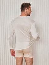 [Weiß] SilkSilky-DE Long Sleeve Round Neck Herren T-Shirt 002
