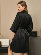 [Schwarz] SilkSilky-DE 3/4 Sleeve Damen Morgenmantel 002