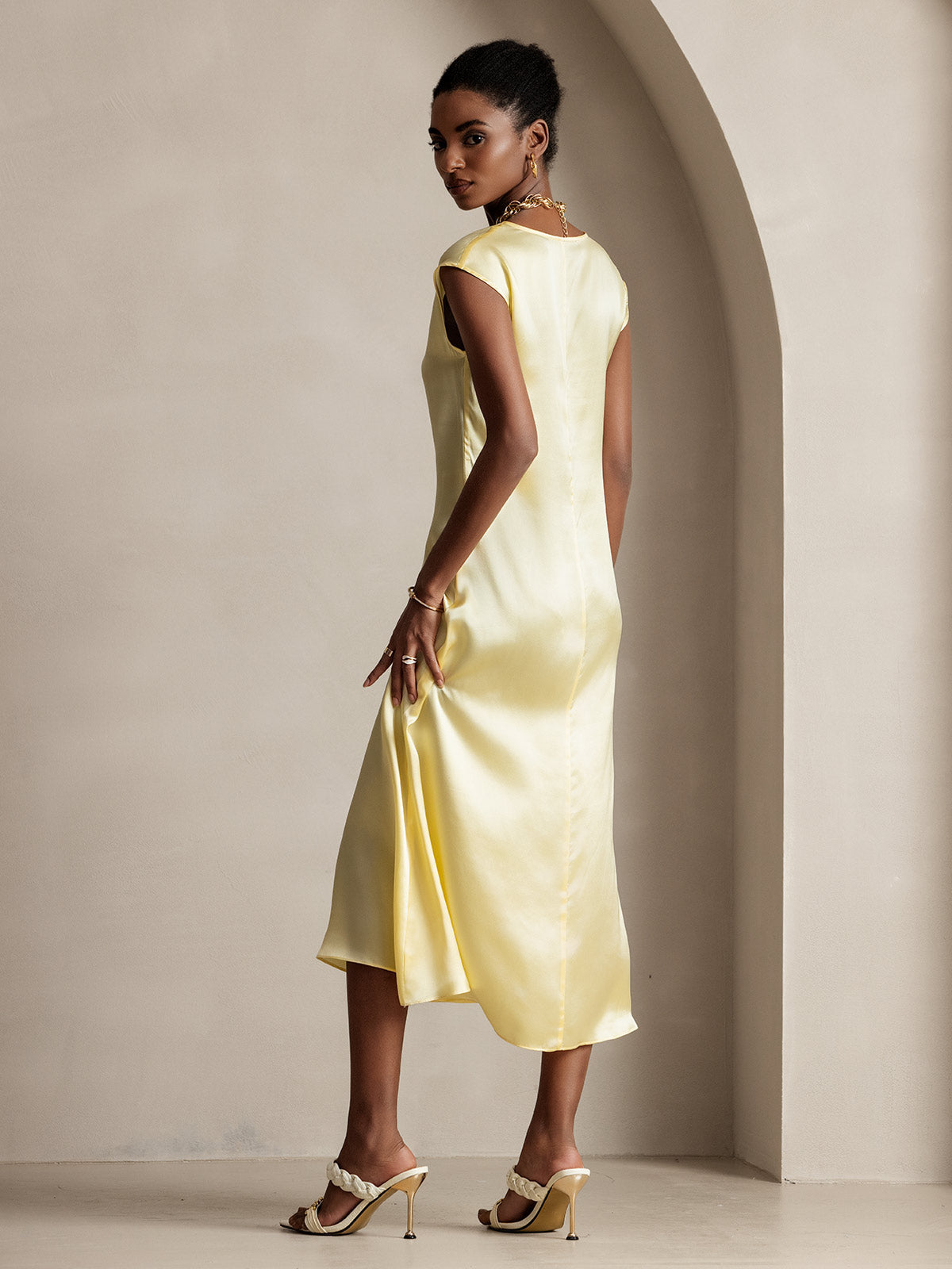 [Hellgelb] SilkSilky-DE 19Momme Seide Dress 002