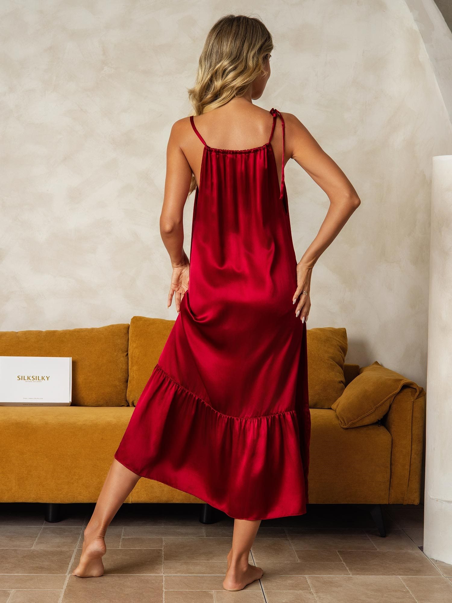 [Rotwein] SilkSilky-DE Reine Seide Nightgown 002