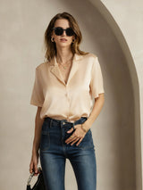 [Champagner] SilkSilky-DE Short Sleeve Lapel Collar Damenhemd 003