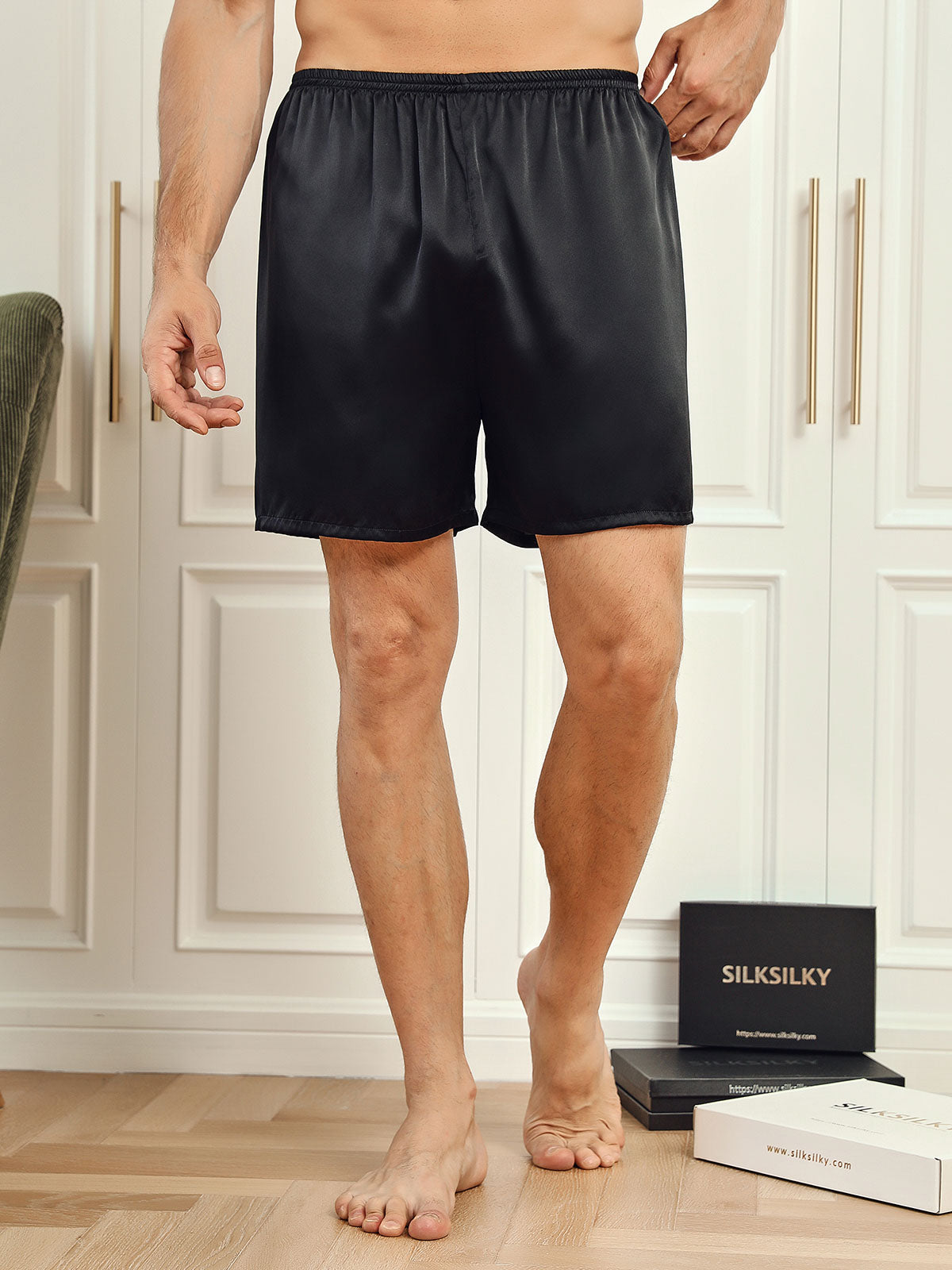 [Schwarz] SilkSilky-DE Mens Sleep Bottoms 001