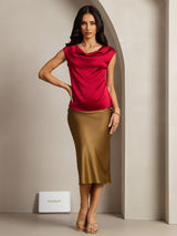 [Rotwein] SilkSilky-DE Cap Sleeve Cowl Neck T-Shirt 003