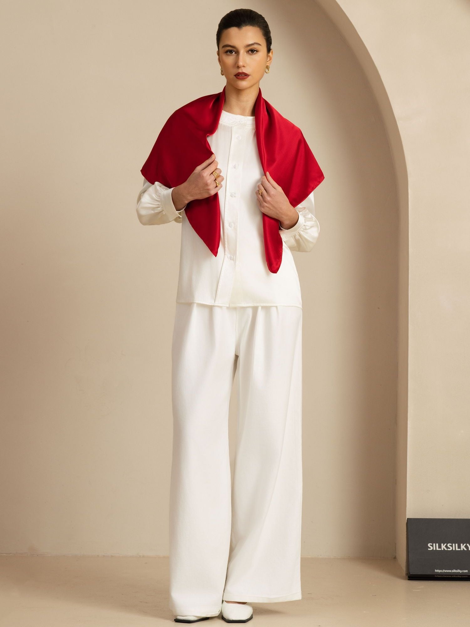 [Rotwein] SilkSilky-DE Pure Silk Scarf 004